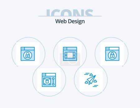 Illustration for Web Design Blue Icon Pack 5 Icon Design. lock. web. web. mobile. web - Royalty Free Image