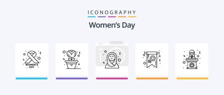 Téléchargez les illustrations : Womens Day Line 5 Icon Pack Including female. announcement. female. badge. mothers. Creative Icons Design - en licence libre de droit