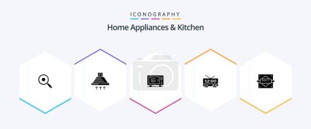 Téléchargez les illustrations : Home Appliances And Kitchen 25 Glyph icon pack including home. machine. kitchen. home. kitchen - en licence libre de droit