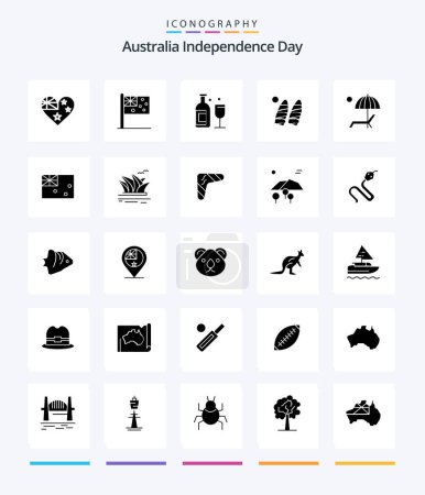 Ilustración de Creative Australia Independence Day 25 Glyph Solid Black icon pack  Such As aussie. enjoy. surf. bench. beanch - Imagen libre de derechos