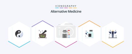 Ilustración de Alternative Medicine 25 Flat icon pack including medical. health. soup. drops. needles - Imagen libre de derechos