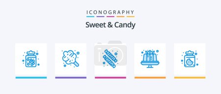 Téléchargez les illustrations : Sweet And Candy Blue 5 Icon Pack Including dessert. food. sweets. dessert. food. Creative Icons Design - en licence libre de droit