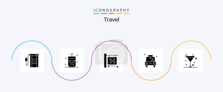 Illustration for Travel Glyph 5 Icon Pack Including alcohol. pin. vacation. location. car - Royalty Free Image