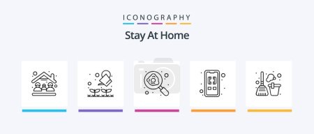 Téléchargez les illustrations : Stay At Home Line 5 Icon Pack Including tools. home repair. exercise. equipment. self. Creative Icons Design - en licence libre de droit