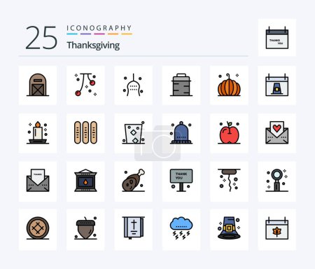 Téléchargez les illustrations : Thanks Giving 25 Line Filled icon pack including thanks. pan. fall. turkey. thanksgiving - en licence libre de droit