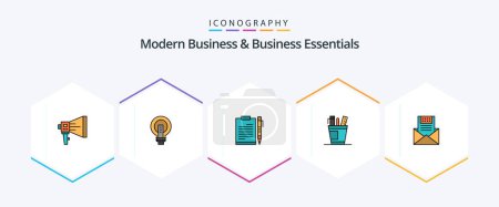 Ilustración de Modern Business And Business Essentials 25 FilledLine icon pack including file. business. bright. document. lightbulb - Imagen libre de derechos
