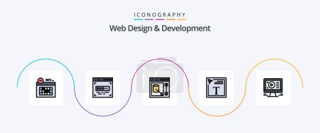 Téléchargez les illustrations : Web Design And Development Line Filled Flat 5 Icon Pack Including video. monitor. designer. font. font color - en licence libre de droit