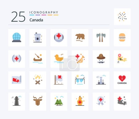 Téléchargez les illustrations : Canada 25 Flat Color icon pack including burger. canada. leaf. ax. polar - en licence libre de droit