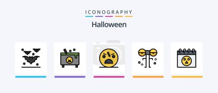 Illustration for Halloween Line Filled 5 Icon Pack Including broken. night. costume. moon. voodoo. Creative Icons Design - Royalty Free Image