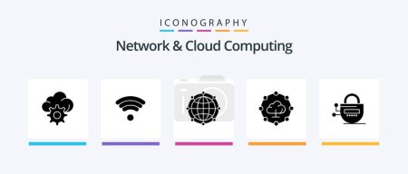 Téléchargez les illustrations : Network And Cloud Computing Glyph 5 Icon Pack Including passward. locked. internet. lock. network. Creative Icons Design - en licence libre de droit