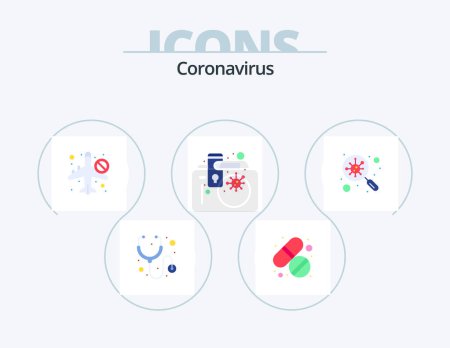 Ilustración de Coronavirus Flat Icon Pack 5 Icon Design. find. bacteria. infrared. safety. doorknob - Imagen libre de derechos