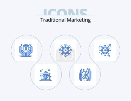 Téléchargez les illustrations : Traditional Marketing Blue Icon Pack 5 Icon Design. . marketing. gift. ad. video - en licence libre de droit