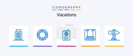 Ilustración de Vacations Blue 5 Icon Pack Including map. kindergarten. id. kids. childhood. Creative Icons Design - Imagen libre de derechos