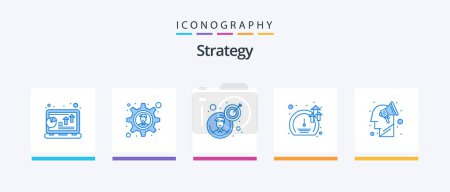 Illustration for Strategy Blue 5 Icon Pack Including plan. growth. business. speed. meter. Creative Icons Design - Royalty Free Image