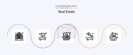 Ilustración de Real Estate Line 5 Icon Pack Including home loan. wealth. document. keys. hand - Imagen libre de derechos