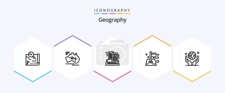 Téléchargez les illustrations : Geo Graphy 25 Line icon pack including location. flag. travel. appartment. city - en licence libre de droit