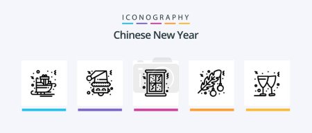 Illustration for Chinese New Year Line 5 Icon Pack Including celebrate. year. moon. new. lotus. Creative Icons Design - Royalty Free Image