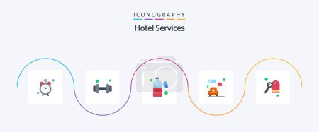 Illustration for Hotel Services Flat 5 Icon Pack Including . key. water. hotel. sofa - Royalty Free Image