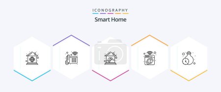 Illustration for Smart Home 25 Line icon pack including home. laundry. energy. home. clean - Royalty Free Image
