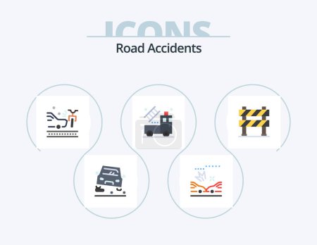 Illustration for Road Accidents Flat Icon Pack 5 Icon Design. construction barrier. barrier. bicycle. transparent. truck - Royalty Free Image