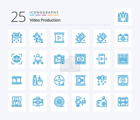 Ilustración de Video Production 25 Blue Color icon pack including photography. antique camera. movie. tickets. movie tickets - Imagen libre de derechos