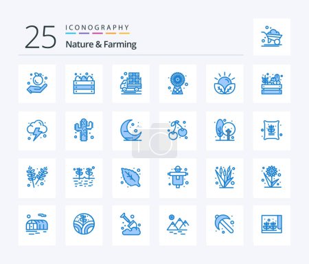 Téléchargez les illustrations : Nature And Farming 25 Blue Color icon pack including farm. agriculture. farm. technology. ecologic - en licence libre de droit