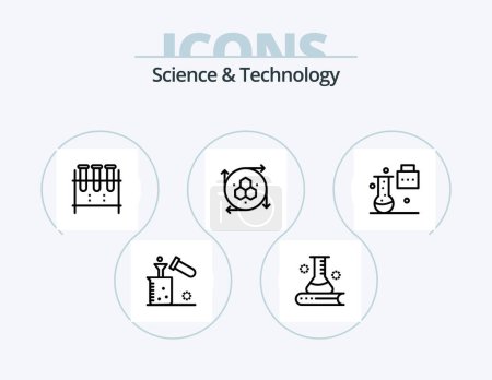 Illustration for Science And Technology Line Icon Pack 5 Icon Design. file storage. cloud reporting. test tube. work plan. team performance - Royalty Free Image