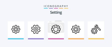 Ilustración de Setting Line 5 Icon Pack Including wheel. gear. universal. wheel. gear. Creative Icons Design - Imagen libre de derechos