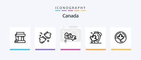 Ilustración de Canada Line 5 Icon Pack Including canoes. maple. map. leaf. autumn. Creative Icons Design - Imagen libre de derechos