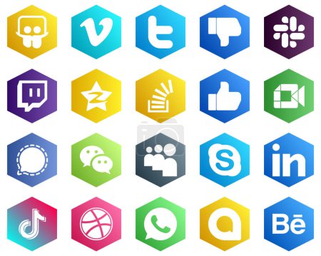 Ilustración de Hexagon Flat Color White Icon Pack such as facebook. overflow. twitch. stock and stockoverflow icons. 25 Elegant Icons - Imagen libre de derechos