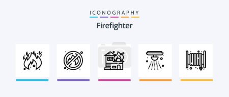 Illustration for Firefighter Line 5 Icon Pack Including house. fire. boots. tool. fire. Creative Icons Design - Royalty Free Image