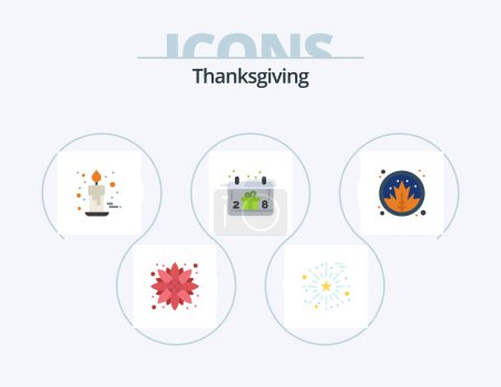 Téléchargez les illustrations : Thanksgiving Flat Icon Pack 5 Icon Design. leaf. hand. candle. gift box. red - en licence libre de droit