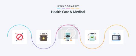 Téléchargez les illustrations : Health Care And Medical Flat 5 Icon Pack Including . heart beat. face. electrocardiogram. homeopathy - en licence libre de droit
