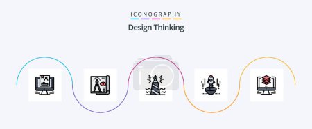 Téléchargez les illustrations : Design Thinking Line Filled Flat 5 Icon Pack Including business. launch. paper. edit. writing - en licence libre de droit