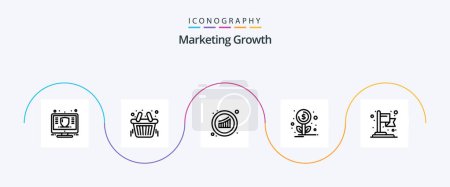 Téléchargez les illustrations : Marketing Growth Line 5 Icon Pack Including achievement. growth. store. financing. sales - en licence libre de droit