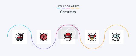 Téléchargez les illustrations : Christmas Line Filled Flat 5 Icon Pack Including . christmas. christmas hat. beer. fallen - en licence libre de droit