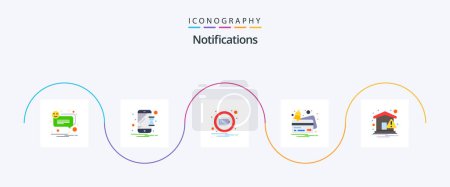 Illustration for Notifications Flat 5 Icon Pack Including notice. payment. battery. notification. card - Royalty Free Image