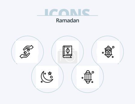 Téléchargez les illustrations : Ramadan Line Icon Pack 5 Icon Design. festival. celebration. mecca. ramadan. islam - en licence libre de droit
