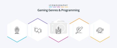 Ilustración de Gaming Genres And Programming 25 Line icon pack including ball. baseball. fight. tool. geometry - Imagen libre de derechos