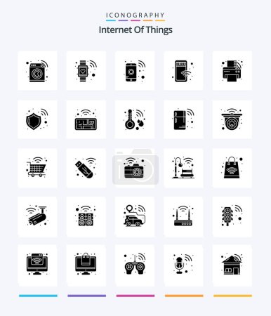 Illustration for Creative Internet Of Things 25 Glyph Solid Black icon pack  Such As printer. automation. phone. store. online - Royalty Free Image