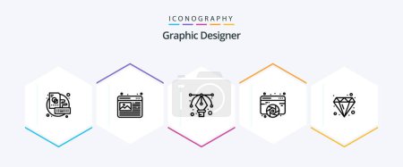 Téléchargez les illustrations : Graphic Designer 25 Line icon pack including brilliant. web. design. graphic. designing - en licence libre de droit