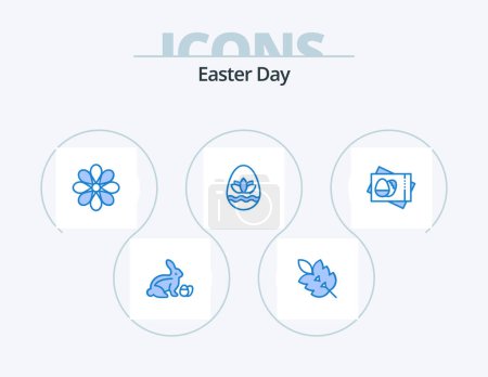 Ilustración de Easter Blue Icon Pack 5 Icon Design. holidays. egg. spring. easter egg. flower - Imagen libre de derechos