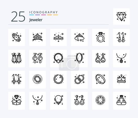 Téléchargez les illustrations : Jewellery 25 Line icon pack including fashion. wedding. fashion. ring. diamond - en licence libre de droit