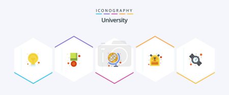 Illustration for University 25 Flat icon pack including time. backpack. education. student. bag - Royalty Free Image