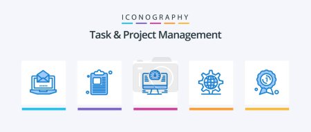 Ilustración de Task And Project Management Blue 5 Icon Pack Including badge. award. monitor. setting. internet. Creative Icons Design - Imagen libre de derechos