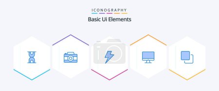Ilustración de Basic Ui Elements 25 Blue icon pack including stack. media. charg. four. screen - Imagen libre de derechos