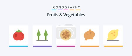 Téléchargez les illustrations : Fruits and Vegetables Flat 5 Icon Pack Including healthy. fruit. vegetables. food. vegetable. Creative Icons Design - en licence libre de droit