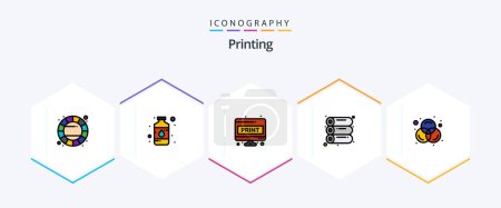 Illustration for Printing 25 FilledLine icon pack including colors. offset. spray. machine. print - Royalty Free Image