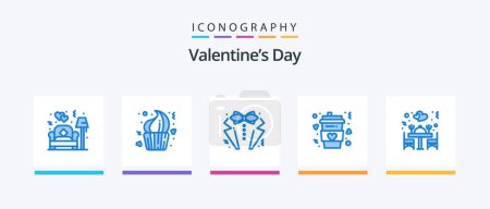 Illustration for Valentines Day Blue 5 Icon Pack Including long. cup. dessert. coffee. suit. Creative Icons Design - Royalty Free Image