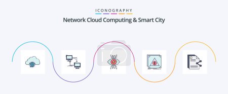 Ilustración de Network Cloud Computing And Smart City Line Filled Flat 5 Icon Pack Including denied. error. sync. eye. surveillance - Imagen libre de derechos